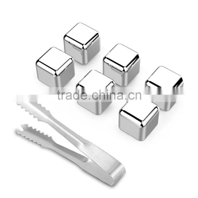 8 Stainless Steel Ice Chilling Cubes & Tongs