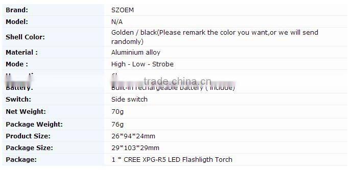 New Arrival XPG-R5 LED 250 Lumens 3 Mode powerful flashlight,fast track flashlight torch