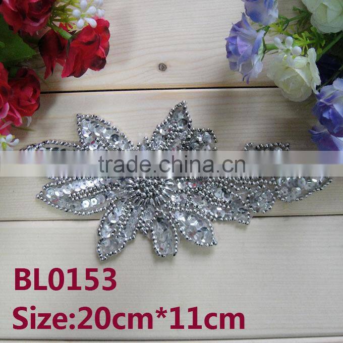 BL0132 black custom wholesale rhinestone beaded applique for garments accessories