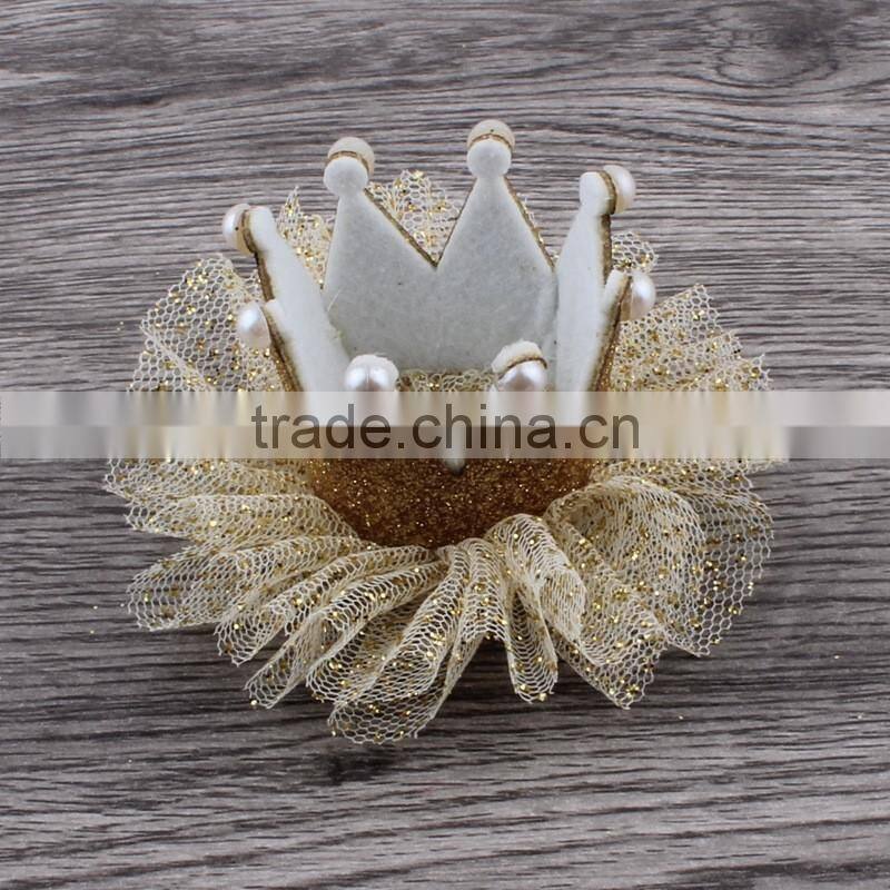 fabric lace flower crown with glitter clip for kids hair accessories