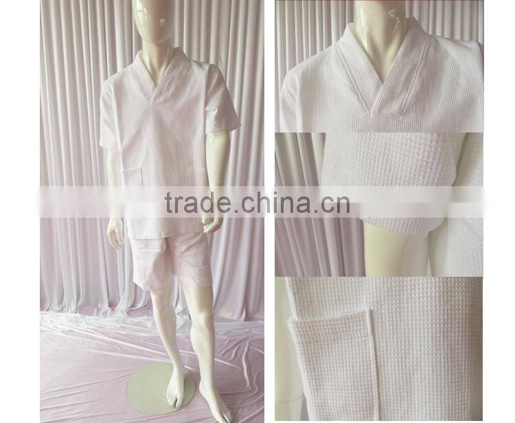 95% Cotton 4 Solid Colors Man and Women Short Sleeve Pyjamas Soft Sweat Steaming Clothes Spring and Summer Waffle Sleepwear