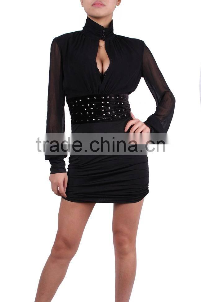 2015 latest ladies black studded bodycon dress