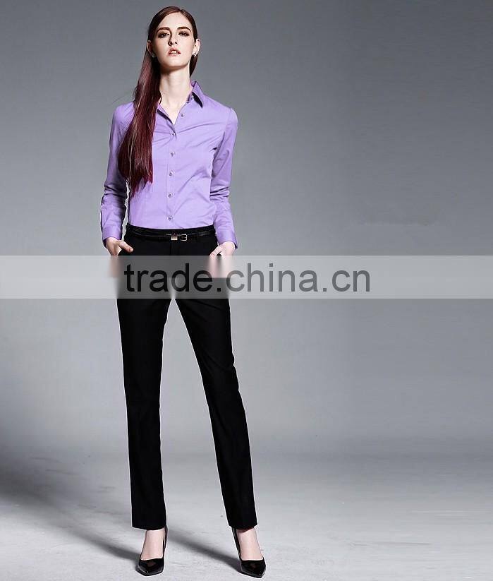Slim Fit Long Sleeve Light Purple Dress Shirt Fahion Office Lady Shirt