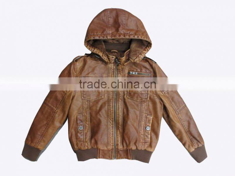 New style fashion boys leather jacket with hooded