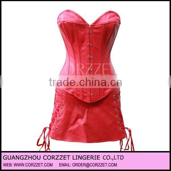 Sexy Lingerie PVC Lingerie Lace Up Basque Corset with Separate mini Skirt