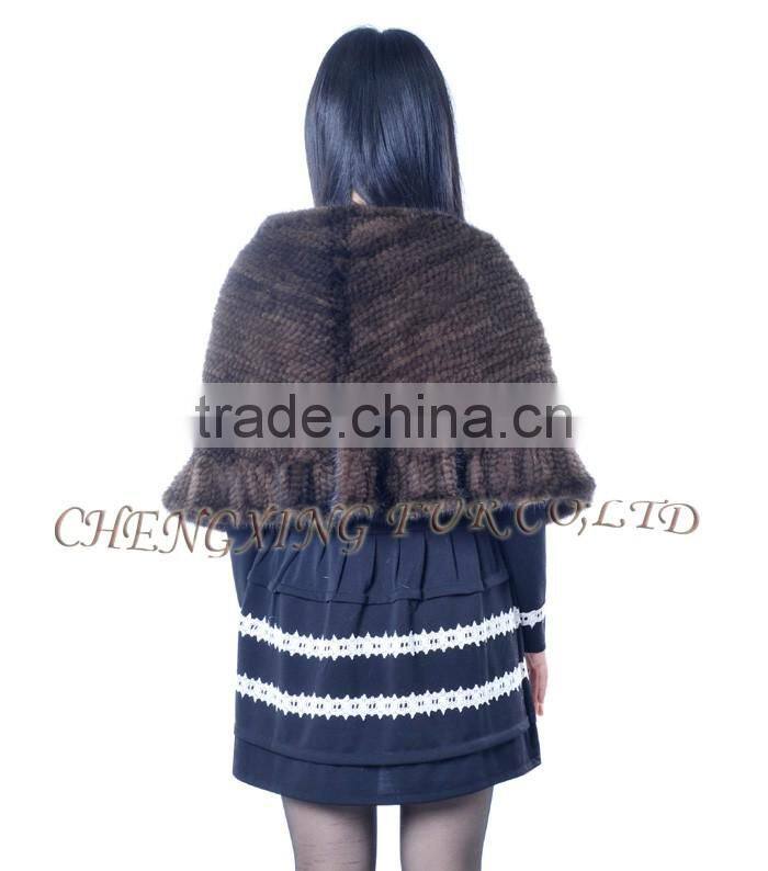 CX-B-M-24K Hot Selling In Stock Real Mink Fur Wedding Knitted Shawl Women