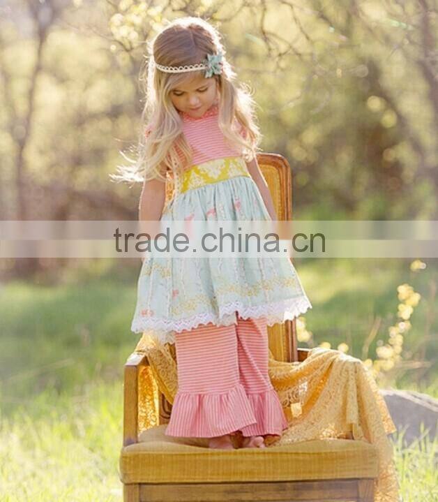 Newest children floral printed ruffled outfit dress top & capris pants set baby cute summer outfit