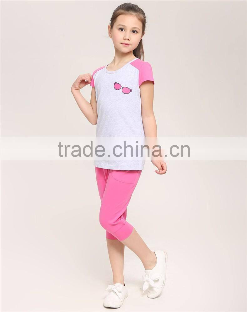 2016 fashion dress leisure short sleeves t shirt children's suit of clithes for little girls