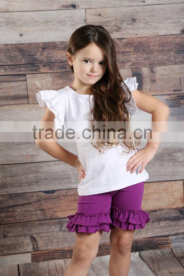 Hot sale children wear 100% cotton ruffle tshirt match ruffle shorts wholesale children clothing
