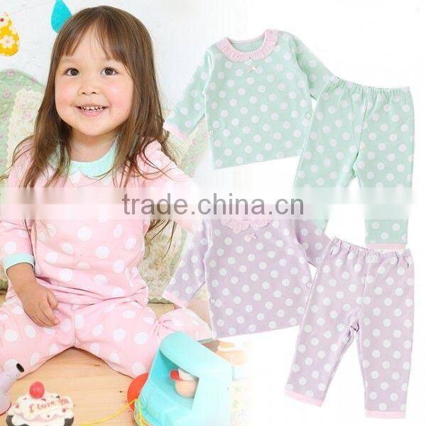 2PCS 100% Cotton High Quality Baby Frock Designs Pastel Polka Dot Kids Pajamas New Born Girls Baby Clothes