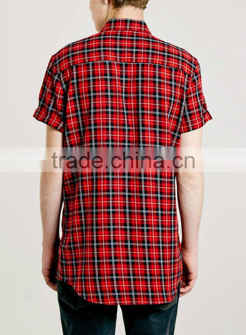 mens long line scotland plaid shirt 100 cotton shirt
