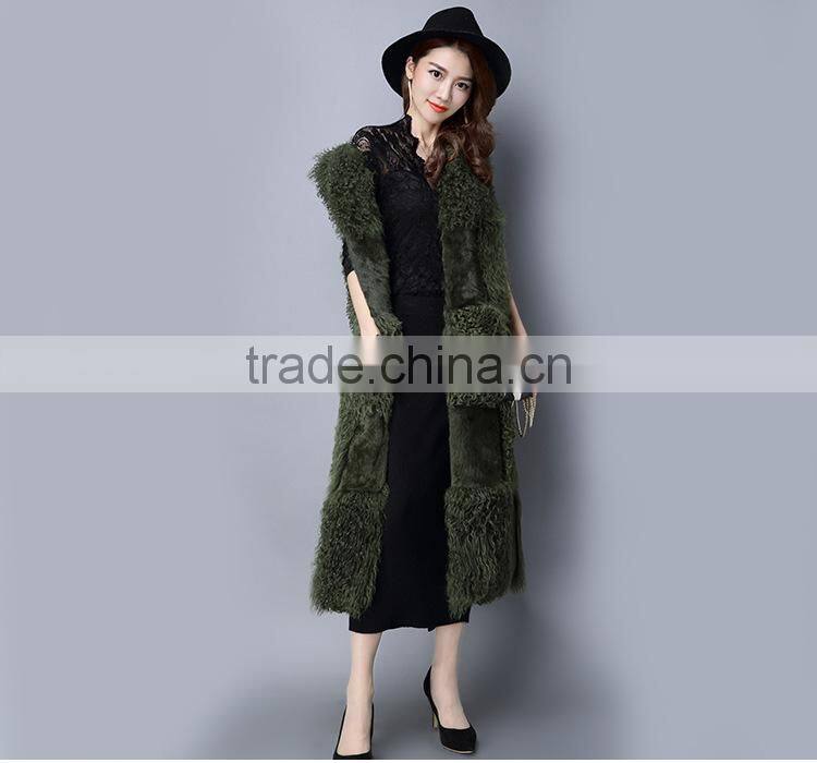 real natural genuine rabbit fur with lamb fur vest women winterMongolia Sheep FuMongolia Sheep Fur coat