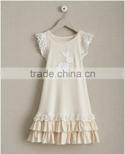 2017 Spring New Arrive Easter Bunny Dress Baby Girls Knitted Cotton Rabbit Appliqued Lace Dress