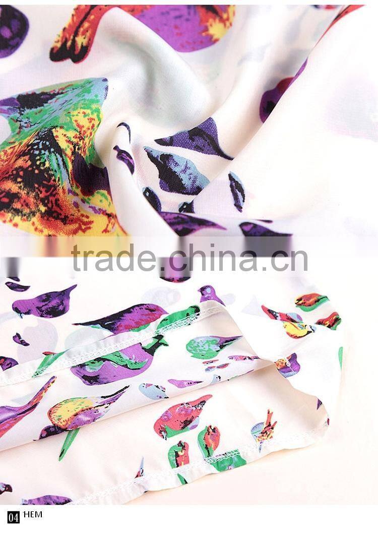 Hot Sale European style plus size batwing sleeves printing Chiffon Blouse shirt for women , Casual Chiffon Blouse &tops