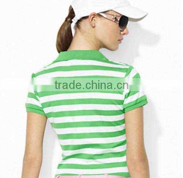 women custom striped golf polo shirt