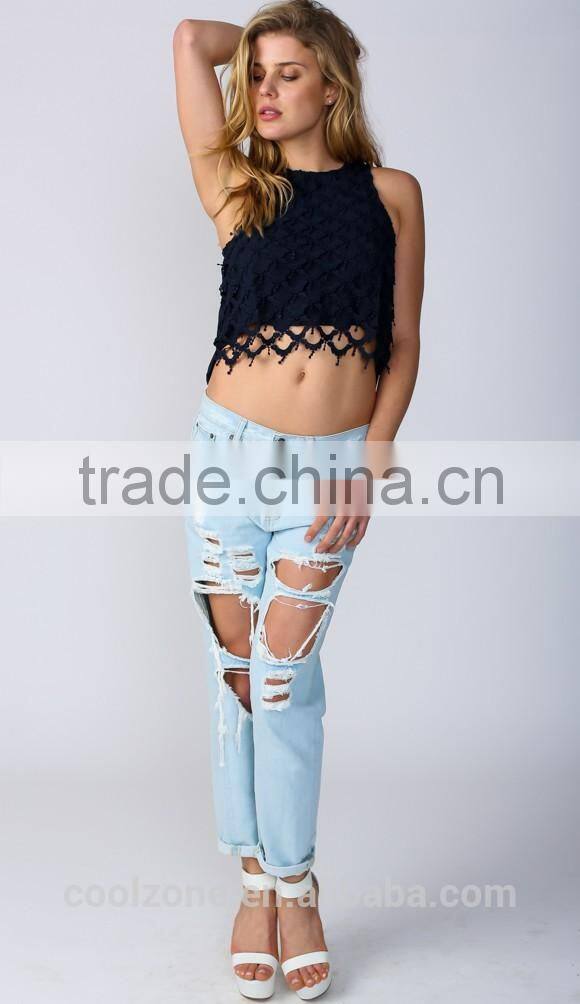 Latest design longer back lace front off shoulder lace top