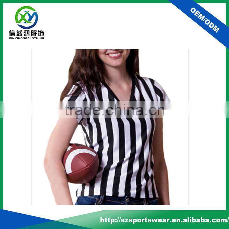 Black and white stripe V neck woman fashion sport t-shirt