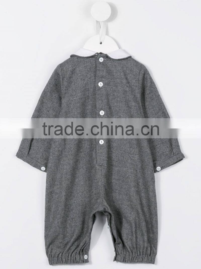 Grey Flannel Collared Winter Baby Romper for Little Cute Baby with Button Fastening and Button Cuffs