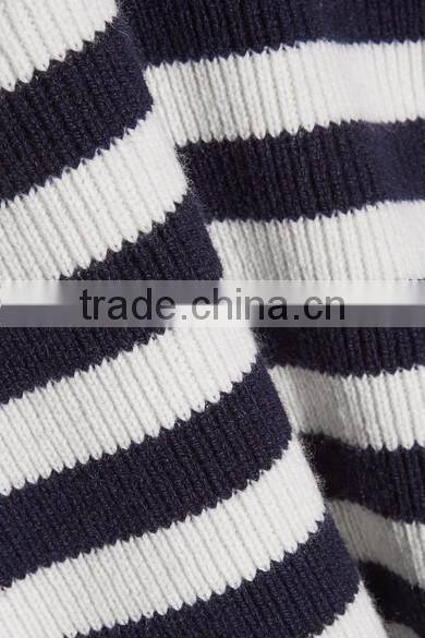 Among Best Selling Bell Sleeved Navy Blue and White Striped Women Spring Sweater