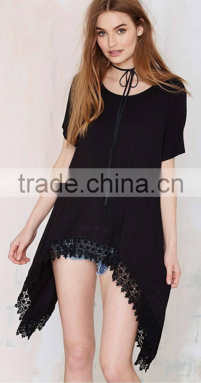 Women's swallow tail hem asymmetric middle-long t shirt