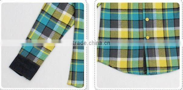 100% cotton fashion long sleeve yarn dyed check shirts for boys with one pocket