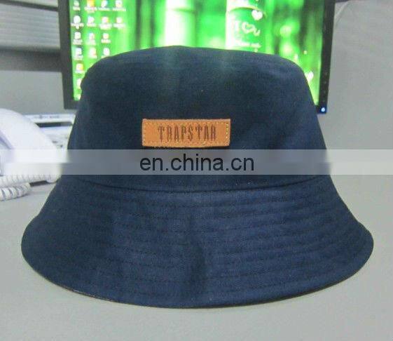 Custom Leather Strap Bucket Hat Denim Fabric