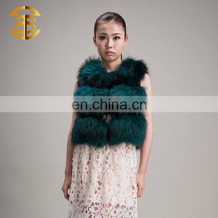 Factory Wholesale Customized Green Lady Real Women Raccoon Fur Vest