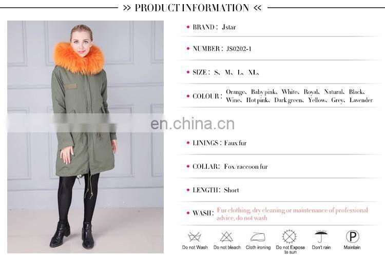 Korea style women hooded fur parka fur raccoon jacket with low price