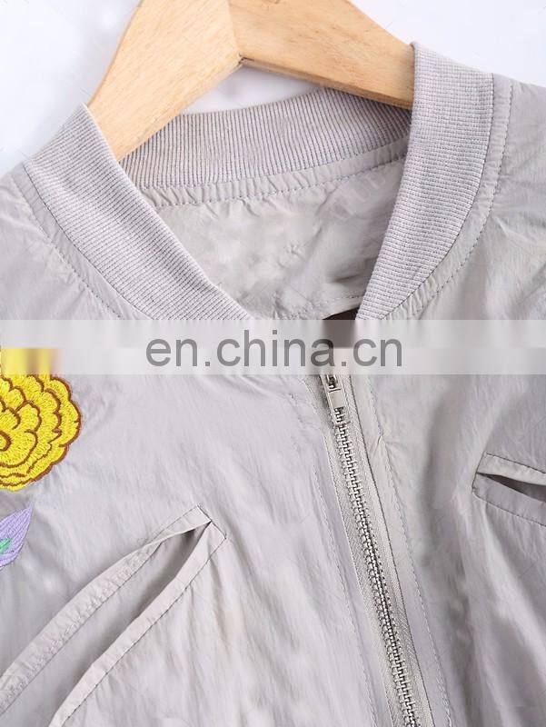 Latest women fashion embroidered short baseball bomber jacket