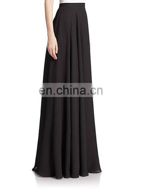 new style casual simple design back zipper fully lined muslim women's chiffon long skirt