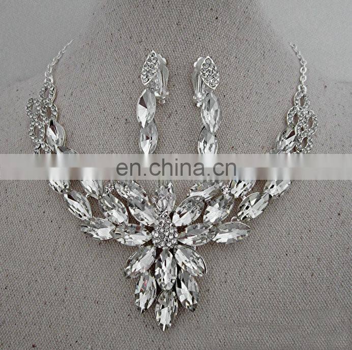 Luxurious Leaf crystal bridal wedding necklace+earrings+tiara jewelry sets jewelry wholesale china