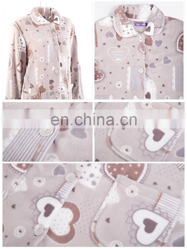 2018 Super Soft Spring Personalized Duplex Printed Coral Fleece Bathrobe With Button