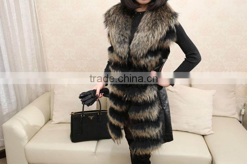 Great Fashionable Lady's Real Raccoon Fur & Rabbit Pelt Leather Clothing