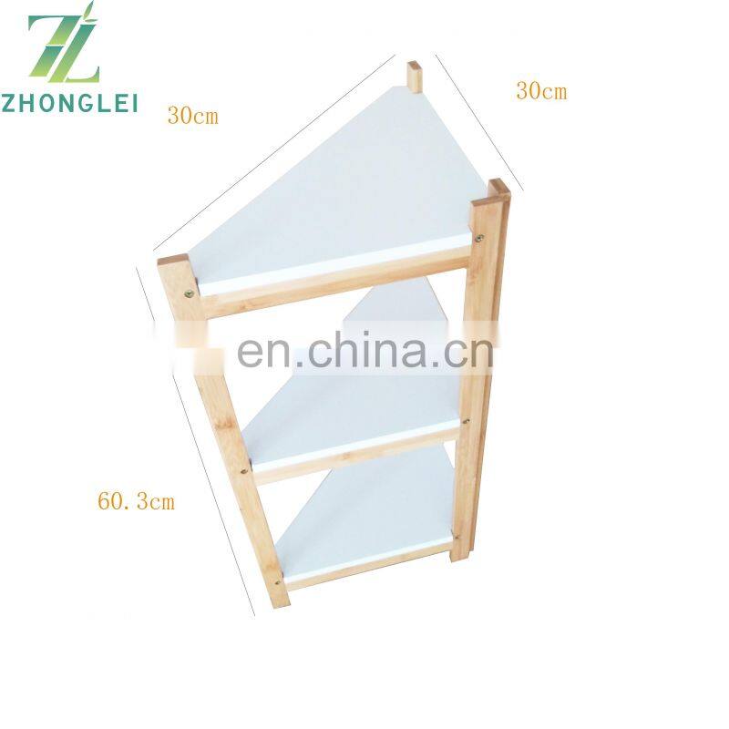 Bamboo Triangle Standing Shelf 3-Tier Storage Shelf In Bathroom