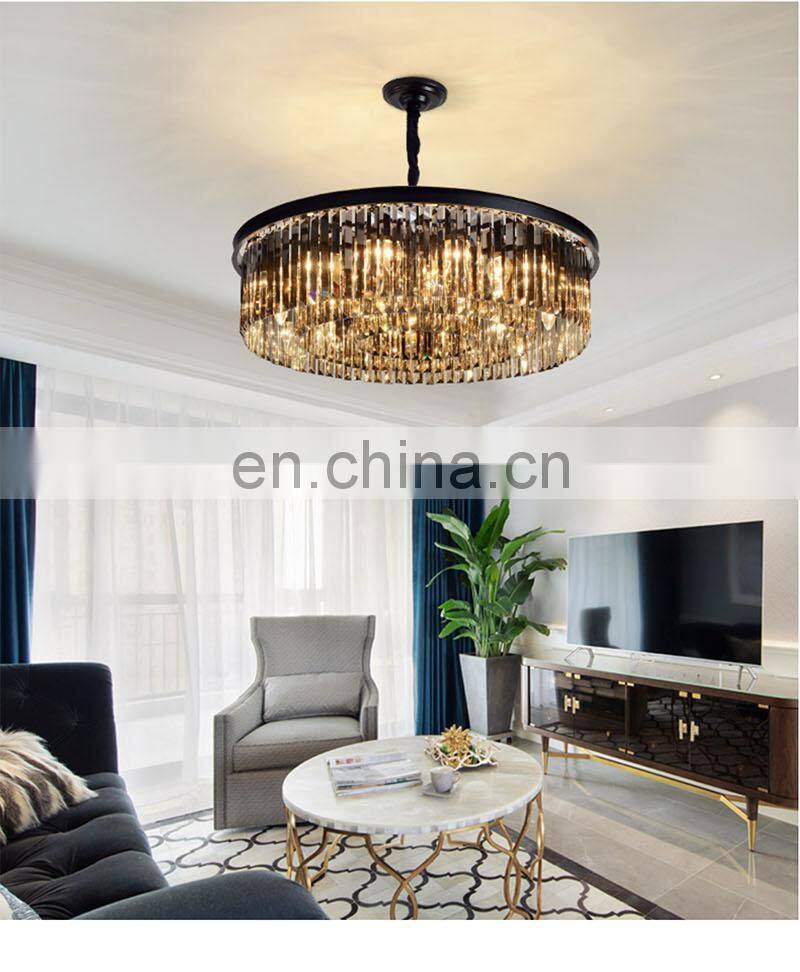 2022 Newest Design big black round luxury asfour pendant lamp restaurant living room classic crystal chandeliers ceiling