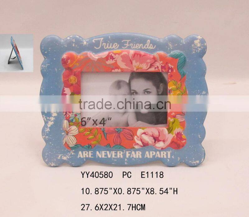 Lovely flower frame 4*6 inch metal table and wall photo picture frame for family