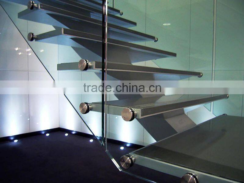 N119 Creater House Wood Glass Stairs, Manufacturer Customied Glass Staircase, Hot Sale Straight Floating Glass Wood Stairs
