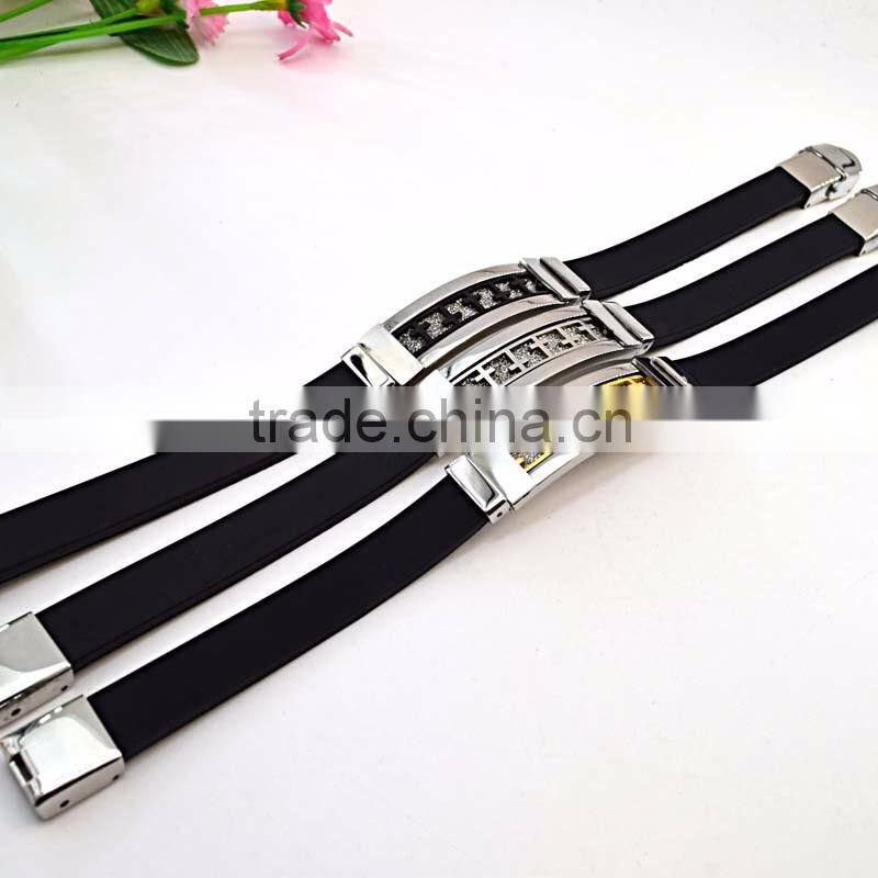 Daily wear wholesale fashion jewelry stainless steel engrave cross silicon bracelet