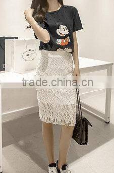 2016 new floral print eyelash fringe sexy figure showed lace fabric long sleeves dress