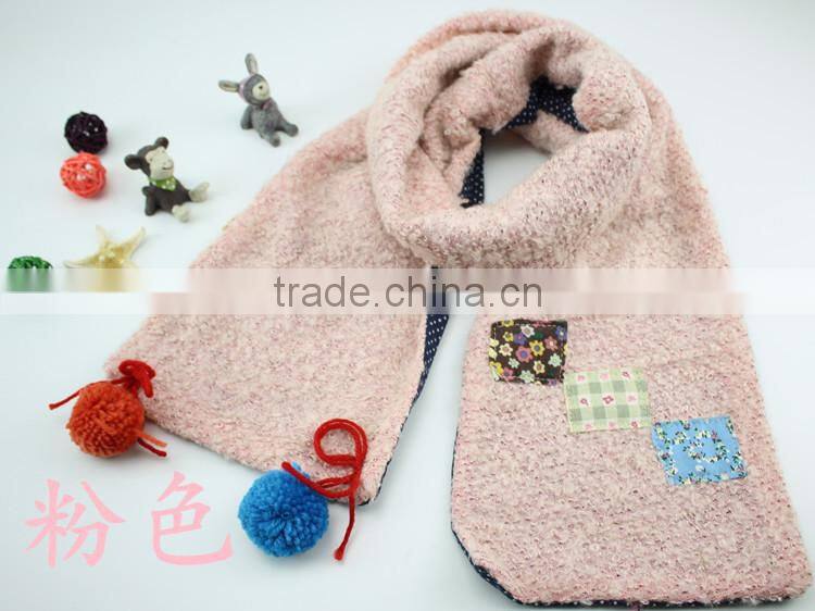 Fashion Cute Small Square Cloth Sewed Two-layer Pom Pom Style Boys Girls Baby Winter Scarf