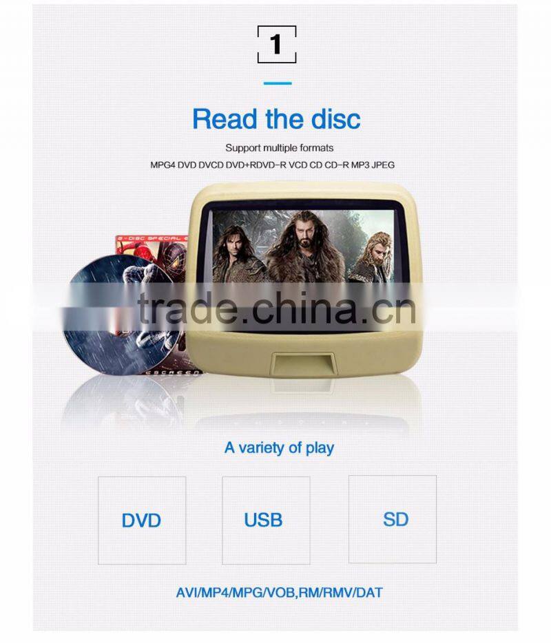 new arrival 9 inch car headrest dvd player with usb port/wireless game