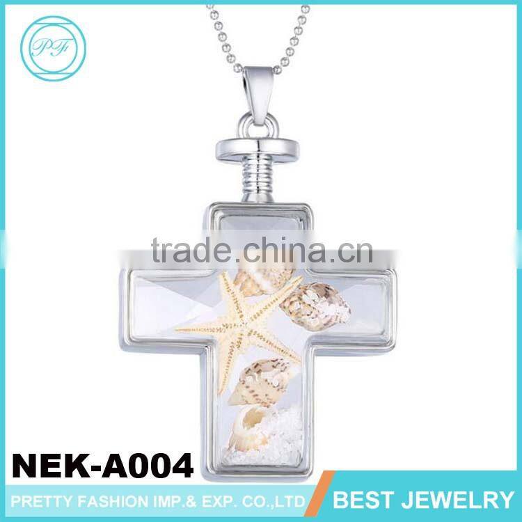 Pressed Flower Multi-Colored Cross Pendant Necklace