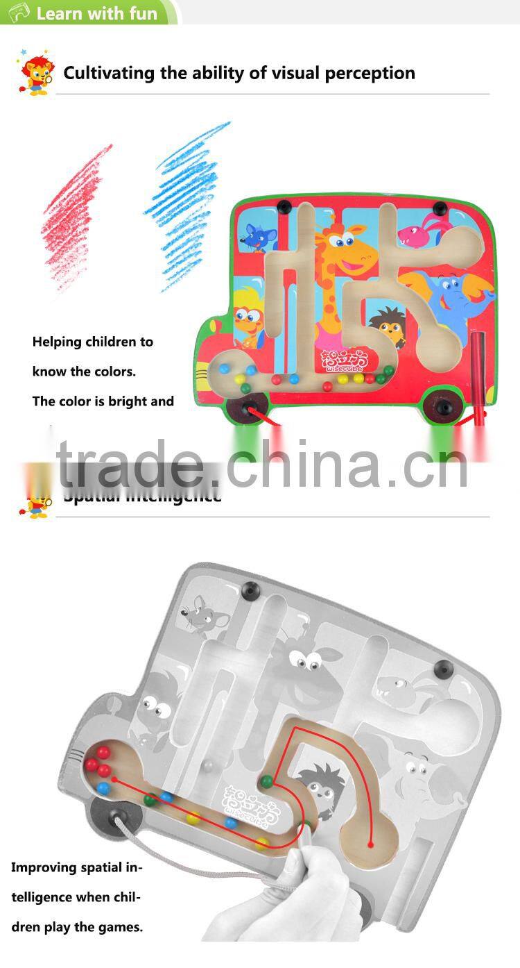 top selling kids red bus shape animal design games board metal beads educational toys magnetic building game