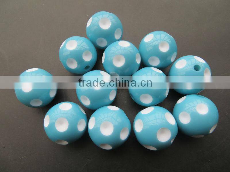 Loose Light blue Chunky Resin Polka dot Beads 24mm ,for Chunky Jewelry Necklace Making