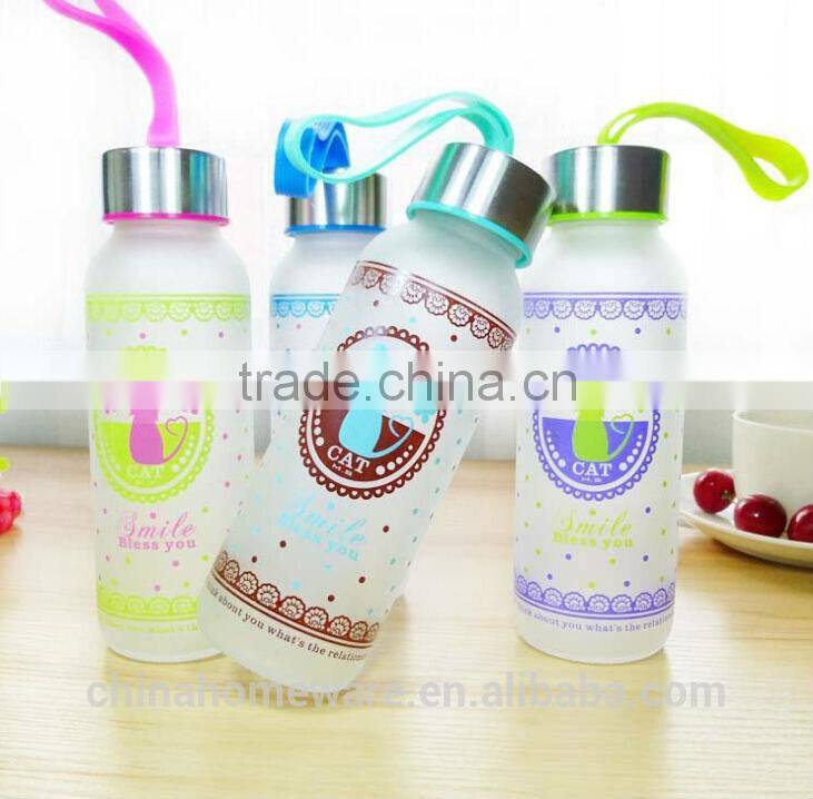 new item sigle wall dull polish creative portable milk lines water glass bottle with Stainless Steel lid