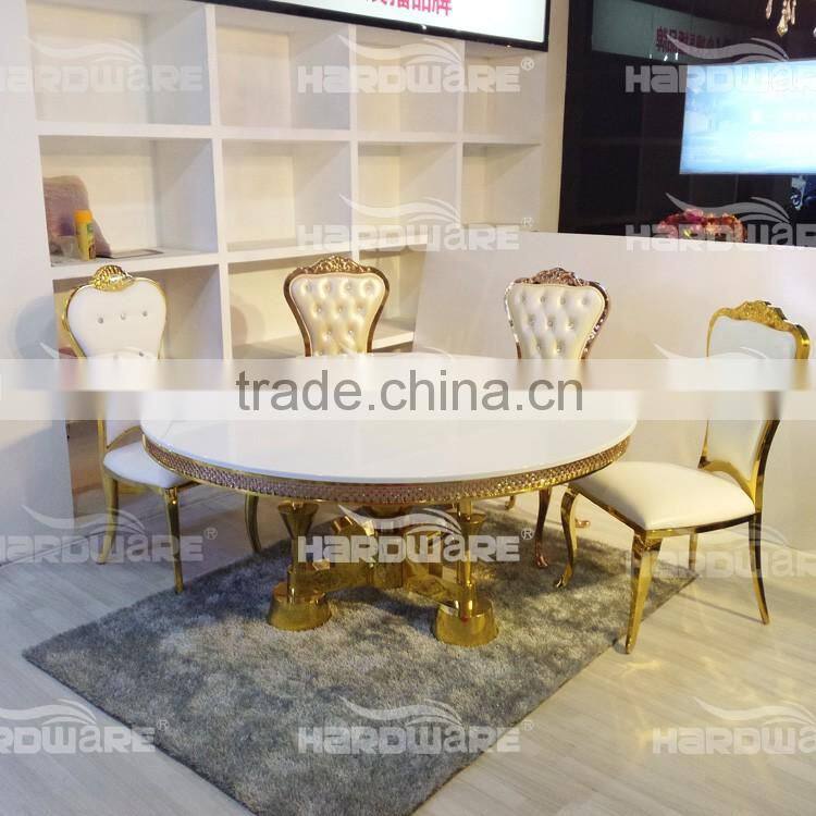 Dubai LED round golden stainless steel base wedding dining table for events