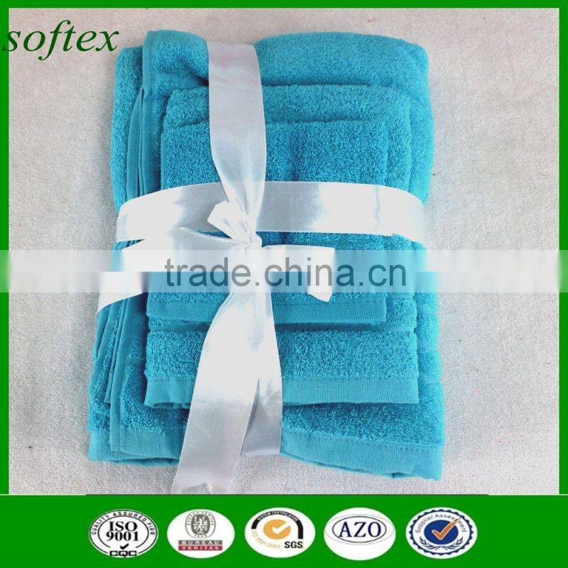 wholesale luxury 100% cotton blue 3pcs set gift packed towel for hotel