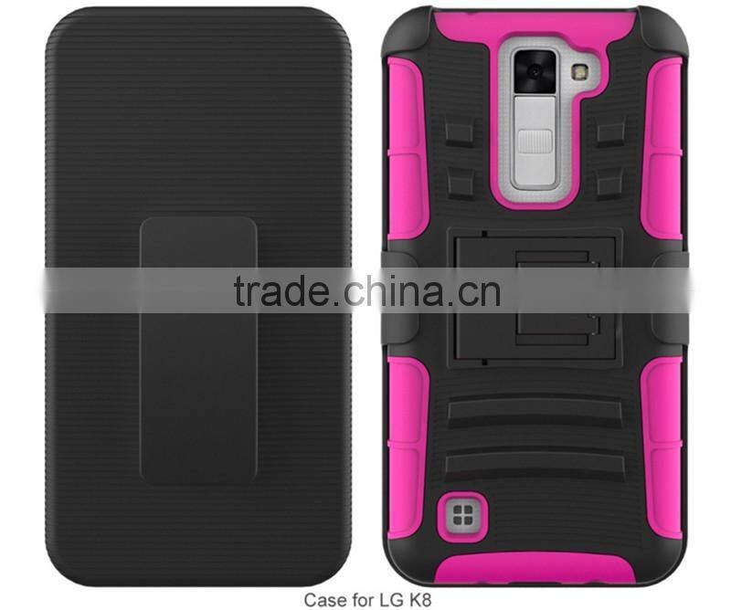 For LG K8 rugged stand silicone bumper mobile case cover with belt clips