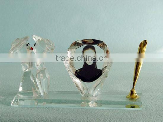 Desk Decoration Crystal Glass Pen holder with Photo Frame