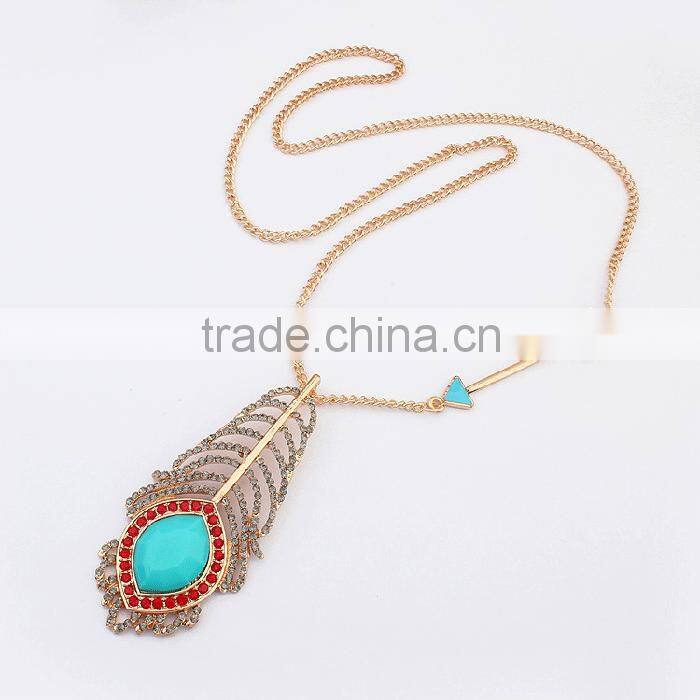 New gold chain design jewellery arrow charm feather pendant necklace